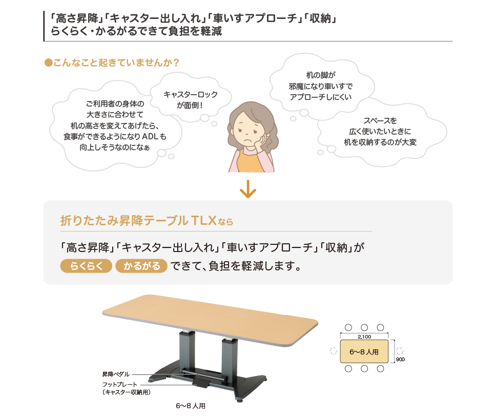 特長　折りたたみ昇降テーブル（6_8人用）