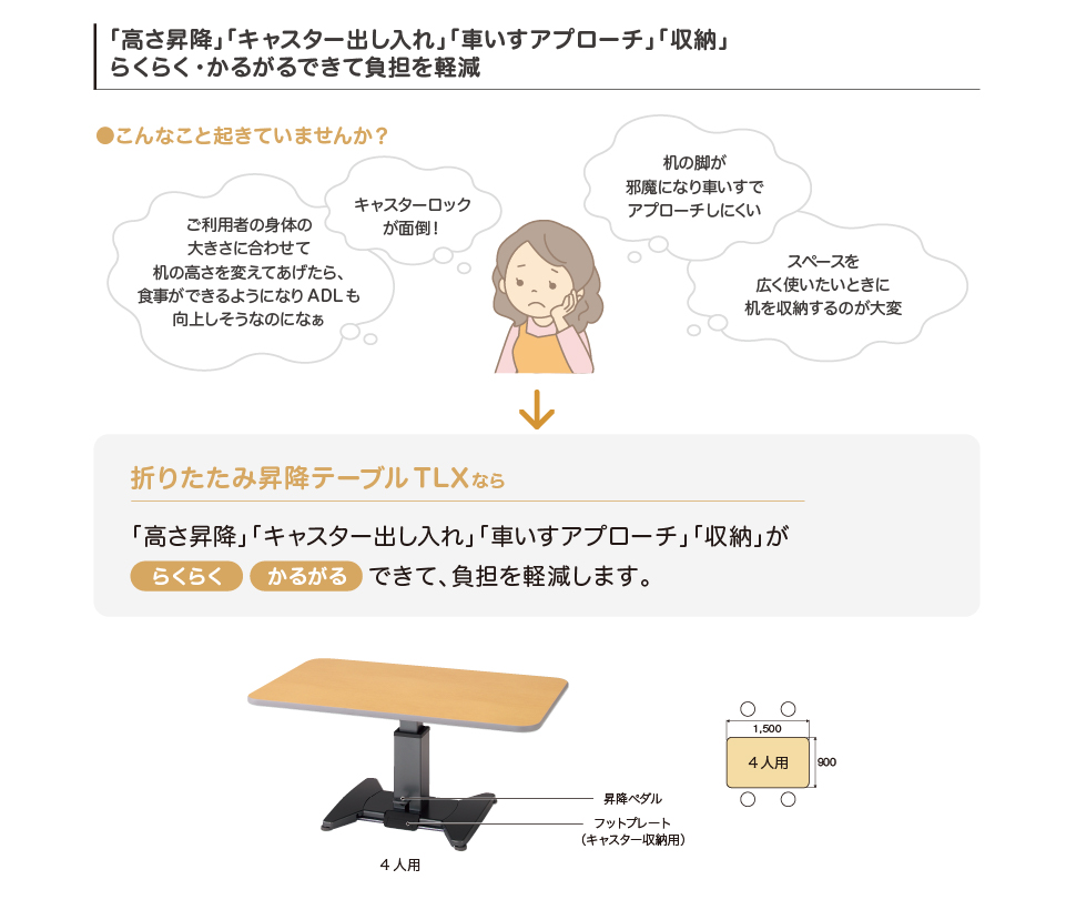 特長_折りたたみ昇降テーブル（4人用）