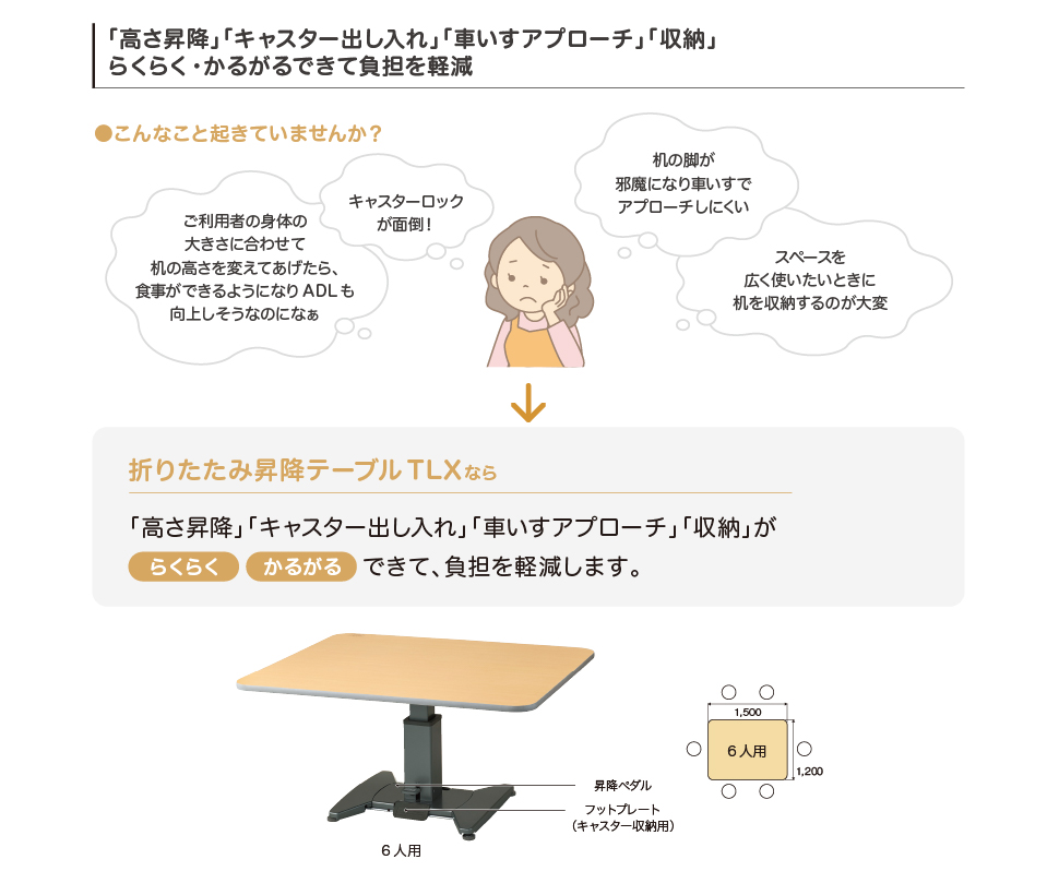 折りたたみ昇降テーブル TLX(６人用) - 介護用品のピジョンタヒラ