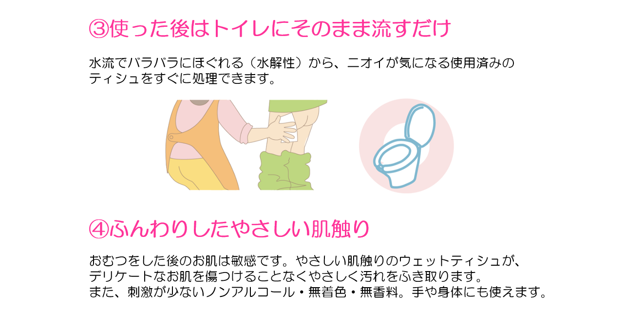 流せるおしりふき特長