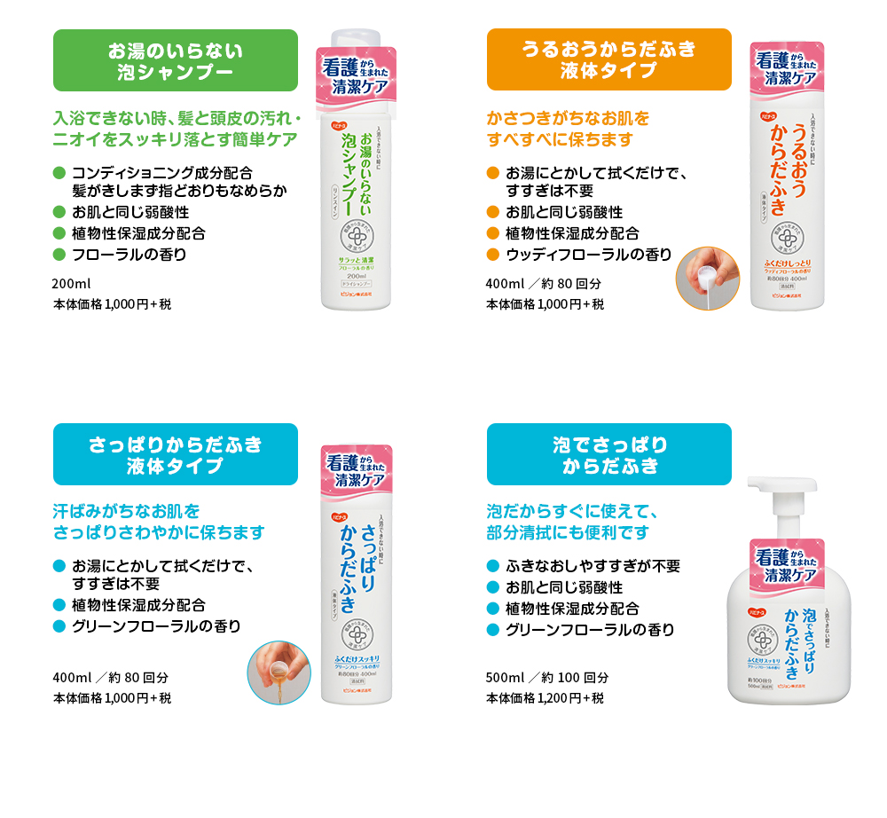 お湯のいらない泡シャンプー うるおうからだふき液体タイプ さっぱりからだふき液体タイプ 泡でさっぱりからだふき