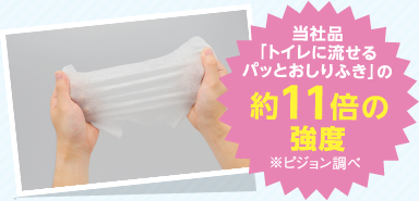 当社品「トイレに流せるパッとおしりふき」の約11倍の強度※ピジョン調べ