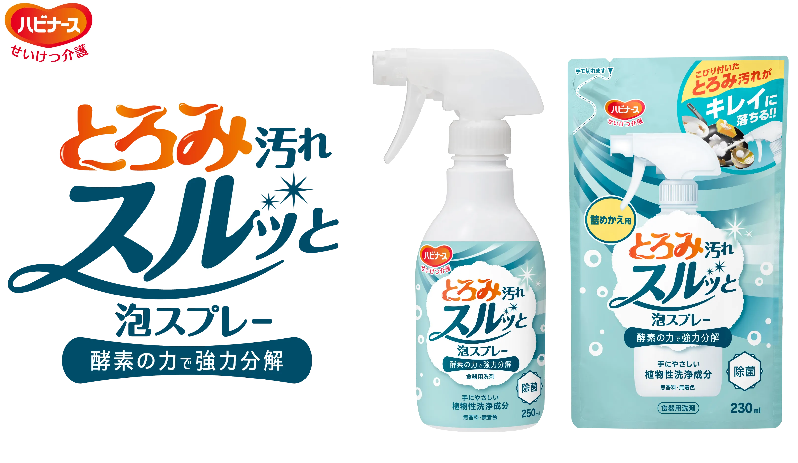 ハビナースロゴマーク	とろみ汚れスルッと泡スプレー商品画像